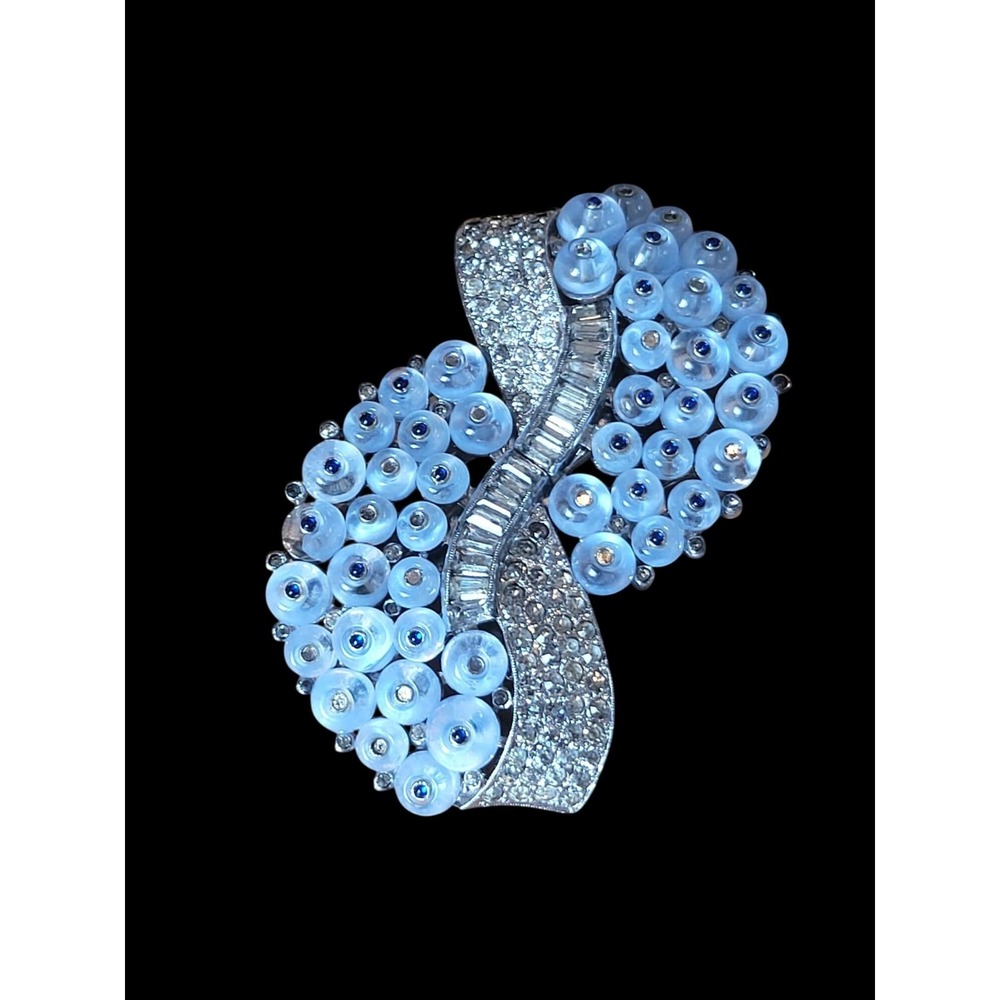 Alfred Philippe Crown Trifari Clip Mates Brooch Blue Glass Baguette Pat 205084